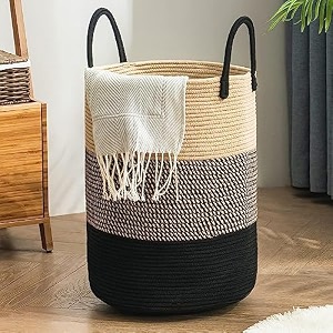 gleam woven rope laundry hamper basket baby nursery hamper for blanket storage clothes hamper for laundry in bedroom tall 58l 1534x1534x2034 black brown