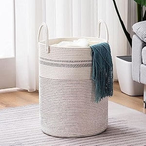 gleam woven rope laundry hamper basket baby nursery hamper for blanket storage clothes hamper for laundry in bedroom tall 58l 1534x1534x2034 stripe white