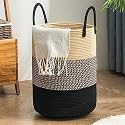 GLEAM Woven Rope Laundry Hamper Basket, Baby Nursery Hamper for Blanket Storage, Clothes Hamper for Laundry in Bedroom (Extra (100L) (18"x18"x24"), Black Brown)