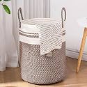 GLEAM Woven Rope Laundry Hamper Basket, Baby Nursery Hamper for Blanket Storage, Clothes Hamper for Laundry in Bedroom (Extra (100L) (18"x18"x24"), Camel mix)