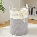 GLEAM Woven Rope Laundry Hamper Basket, Baby Nursery Hamper for Blanket Storage, Clothes Hamper for Laundry in Bedroom (Extra (100L) (18"x18"x24"), Grey Mix)