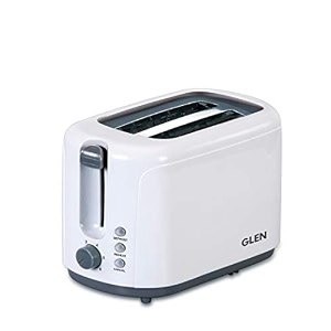 glen electric auto pop-up 2 slice toaster 750w 6 level browning control removable crumb tray - white 3019