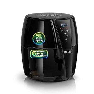 glen digital air fryer 5l 1500w large airfryer with 6 pre-set function non-stick basket auto sleep amp shut off timer amp temperature control bake fry roast amp grill with less oil - black sa3041digi