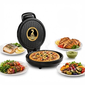 glen portable electric tawa amp pizza grill 1200w non-stick electric griddle 25cm pizza maker pancake omelette chilla amp paratha maker dual thermostat control indoor grill 2 years warranty