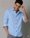GLeo Men Solid Casual Light Blue Shirt