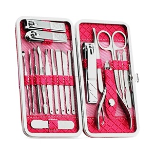 gleva 18 pieces stainless steel manicure kit nail cutter set manicure pedicure kit manicure set personal care nail clipper kit nail kit nail tools with leather travel case for men amp women dark pink