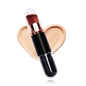 gleva 2 in 1 retractable travel makeup brush angled foundation amp powder brush soft bristles compact travel-friendly design for flawless application rotating handle for precise makeup blending black 3