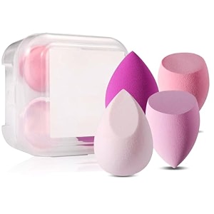 gleva 4pcs makeup blender sponge set soft egg shaped blending puff for flawles makeup blender for liquid foundation cream powder wet and dry makeup applicator for girls women pink