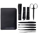 Gleva 9 In 1 Stainless Steel Manicure Kit, Nail Cutter Set, Manicure Pedicure Kit, Manicure Set, Personal Care Nail Clipper Kit, Nail Kit, Nail Tools with Black Leather Travel Case For Men &amp; Women (Black)
