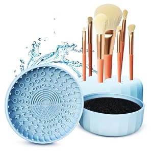 gleva silicon makeup brush cleaning mat easy foldable beauty egg bowl cleaning mat amp scrubber portable washing tool for makeup brush gift for girl and women blue 3 in 1 bowl