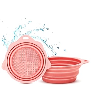 gleva silicon makeup brush cleaning mat easy foldable beauty egg bowl cleaning mat amp scrubber portable washing tool for makeup brush gift for girl and women pink round bowl