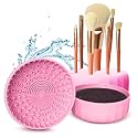 Gleva Silicon Makeup Brush Cleaning Mat, Easy Foldable Beauty Egg Bowl Cleaning Mat &amp; Scrubber, Portable Washing Tool for Makeup Brush Gift For Girl and Women (Pink 3 in 1 Bowl)