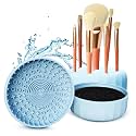 Gleva Silicon Makeup Brush Cleaning Mat, Easy Foldable Beauty Egg Bowl Cleaning Mat & Scrubber, Portable Washing Tool for Makeup Brush Gift For Girl and Women (Blue 3 in 1 Bowl)
