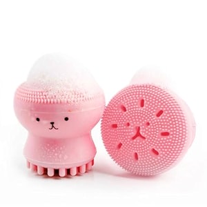 gleva silicone octopus manual facial cleansing brush exfoliating grease removal handheld face brush and massager all in one beauty tool facial cleanser scrubber pink