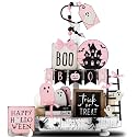 GlikCeil 19 Pcs Halloween Tiered Tray Decor Set, Pink Ghost, Pink, Ghost