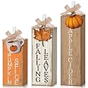 GlikCeil 3 Pcs Fall Table Decor, Wooden Maple Leaf Pumpkin Decoration