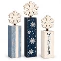 GlikCeil 3 Pcs Winter Snowflake Table Decor Vintage Winter Table Centerpiece Wood Farmhouse Block Sign with Wooden Snowflake for Home Christmas Party Desk Shelf Kitchen Decor