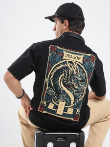 Glitchez Graphic Print Men Round Neck Black