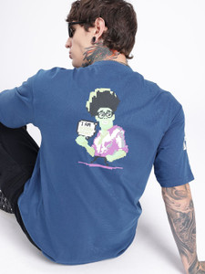 Glitchez Printed Men Round Neck Blue T-Shirt