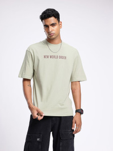 Glitchez Printed Men Round Neck Green T-Shirt