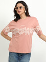 Glitchez Printed Women Round Neck Pink T-Shirt