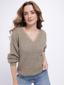 Glitchez Self Design V Neck Casual Women