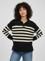 Glitchez Women Colorblock Collared Neck Black Sweater