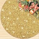 Glitter Christmas Tree Skirt Gold Sequin Tree Skirt 21 Inch Mini Velvet Tree Cover Mat Sparkle Santa Christmas Tree Rug Skirt Small Xmas Tree Carpet for Home Party Christmas Tree Ornamnets