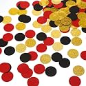 MOWO Gold Glitter, Black and Red Confetti Circles Table Decoration, 300pc