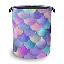 Glitter Fish Scales Laundry Hamper,Mermaids Dirty Clothes Laundry Basket with Handles Waterproof Oxford Cloth Storage Basket for College Dorms Bathroom Bedroom 16" x 20.8"