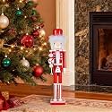 Glitzhome 24.25" H Wooden Christmas Nutcracker Ornaments Peppermint Nutcracker Figurine Christmas Table Decor Traditional Christmas Decor for Tables Desktop Porch Holiday Festive