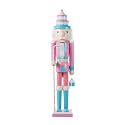Glitzhome 24" H Pink Nutcracker Christmas Decor Wooden Nutcracker Ornaments Pink Cake Nutcracker Figurine Traditional Christmas Decor for Tables Desktop Porch Holiday Festive
