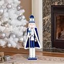 Glitzhome 24" H Wooden Christmas Nutcracker Ornaments Blue King Nutcracker Figurine Christmas Table Decor Traditional Christmas Decor for Tables Desktop Porch Holiday Festive