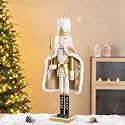 Glitzhome 24" H Wooden Christmas Nutcracker Ornaments Gold King Nutcracker Figurine Christmas Table Decor Traditional Christmas Decor for Tables Desktop Porch Holiday Festive