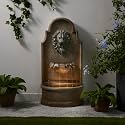 Glitzhome 3-Tier Outdoor Water Fountain with LED Light, Oversized Vintage European Style Lion Head Waterfall Fountains, Rustic Faux Granite Fountain for Garden Patio Deck Porch, 31.75”H