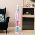 Glitzhome 42" H Wooden Christmas Nutcracker Ornaments Pink Cupcake Nutcracker Figurine Christmas Table Decor Traditional Christmas Decor for Tables Desktop Porch Holiday Festive