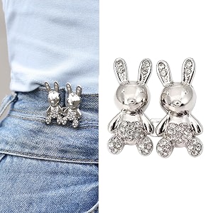 glnrm adjustable waist buckle for loose jeans pants pearl detachable instant jeans button pins waist tightener set make the waist fit for skirt pants robe 1pcs rabbit white