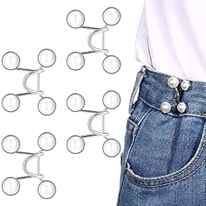 glnrm adjustable waist buckle for loose jeans pants pearl detachable instant jeans button pins waist tightener set make the waist fit for skirt pants robe 4pcs white
