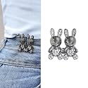 GLNRM Adjustable Waist Buckle for Loose Jeans Pants, Pearl Detachable Instant Jeans Button Pins Waist Tightener Set, Make The Waist Fit for Skirt Pants Robe (1pcs, Rabbit Black)