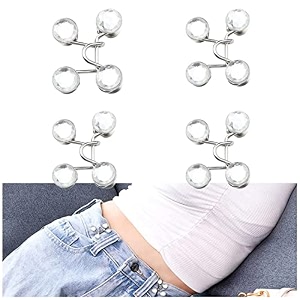 glnrm adjustable waist buckle for loose jeans pants pearl detachable instant jeans button pins waist tightener set make the waist fit for skirt pants robe 2pcs white diamond