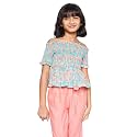 Global Desi Girl Girl's Regular T-Shirt (SS22GKR053TPCD_Green 13-14 Yrs)