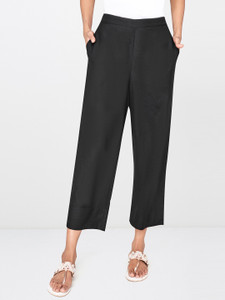 global desi women regular fit black viscose rayon trousers