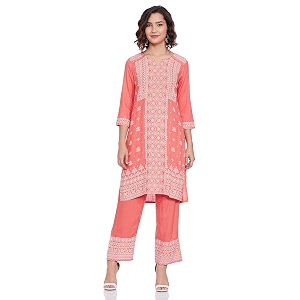 global desi Womens Notched Neck Printed Kurta