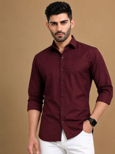 GLOBAL NOMAD Men Solid Casual Maroon Shirt