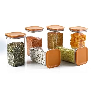 global voice kitchen plastic storage box set unbreakable sturdy airtight transparent jar  kitchen containers  pet-grocery containers pack of 6 orange pack of 6-1100 ml