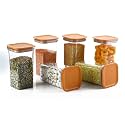 Global Voice Kitchen Plastic Storage Box Set Unbreakable Sturdy Airtight Transparent Jar | Kitchen Containers | PET-Grocery Containers (Pack of 6, Orange) (Pack of 6-1100 Ml)