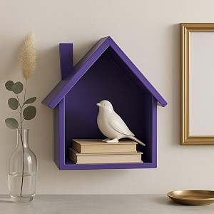 house-shaped wall shelf 25 x 25 x 10 cm decorative display unit purple