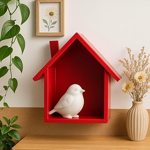 house-shaped wall shelf 25 x 25 x 10 cm decorative display unit red