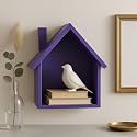 House-Shaped Wall Shelf, 25 x 25 x 10 cm, Decorative Display Unit (Purple)