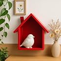 House-Shaped Wall Shelf, 25 x 25 x 10 cm, Decorative Display Unit (Red)